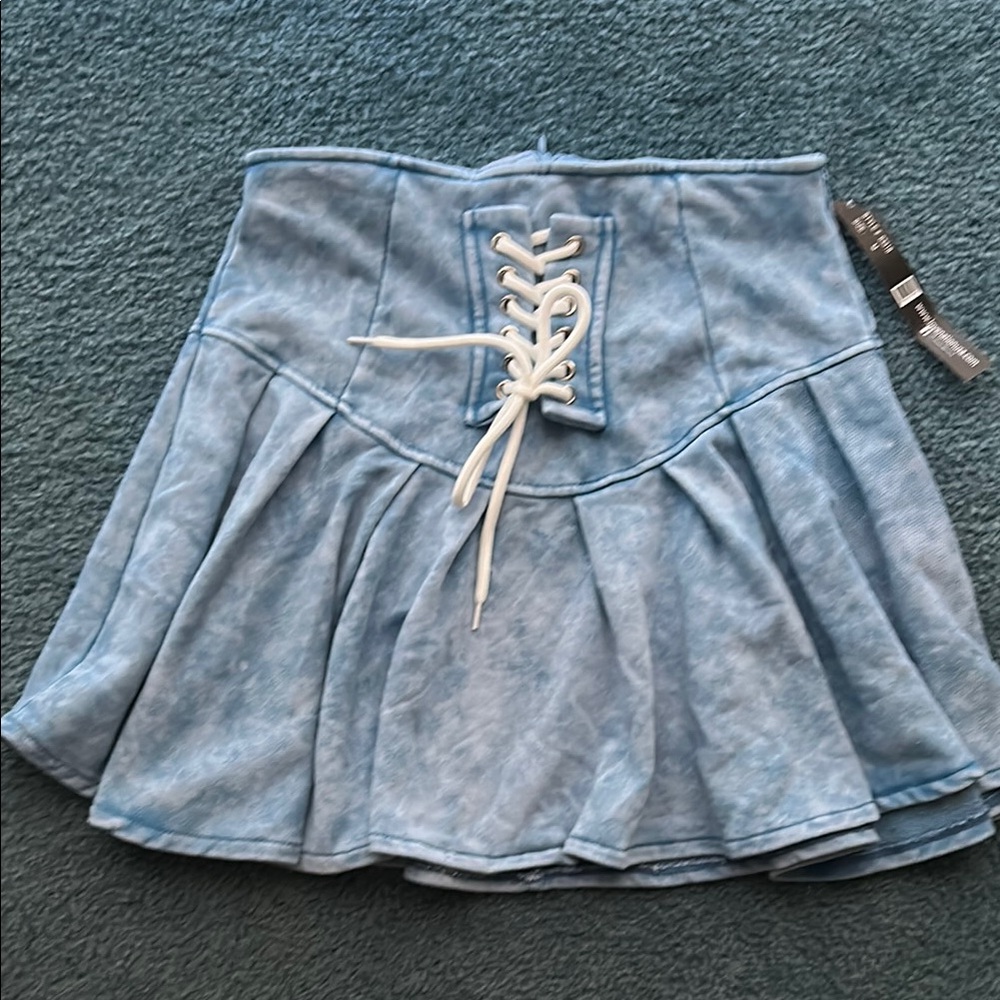 Blue Lace-Up Denim look Skirt